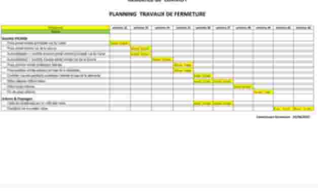 Planning travaux fermeture