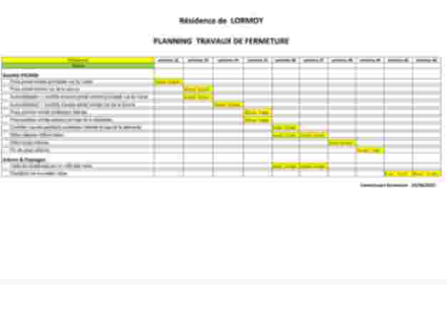 Planning travaux fermeture