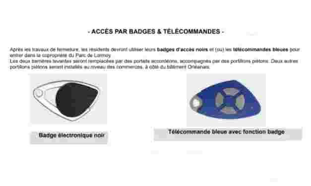 RESIDENTS : Accès par badges & Télécommandes