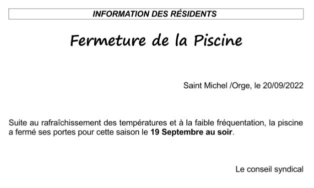 Fermeture de la piscine