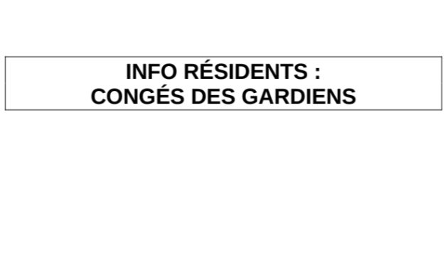 Congés des gardiens – Fin d’année 2022