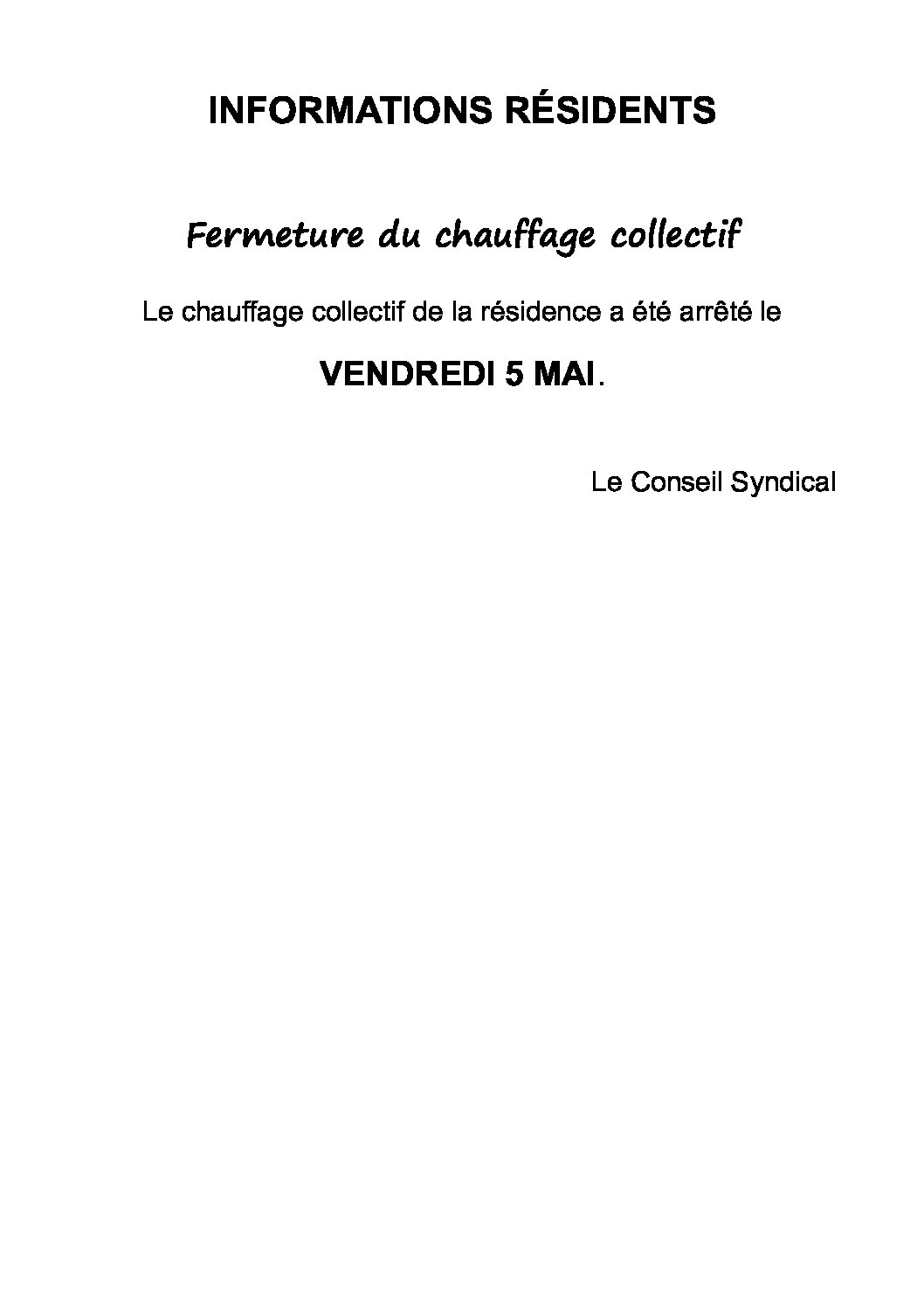 Fermeture chauffage