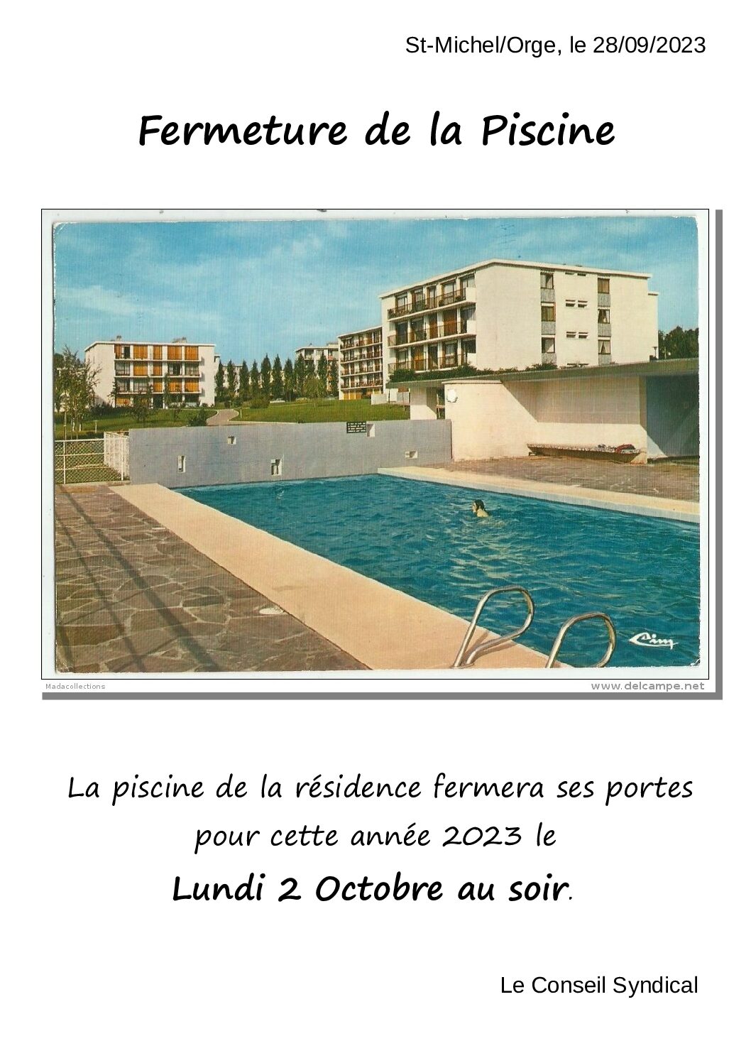 Fermeture de la piscine